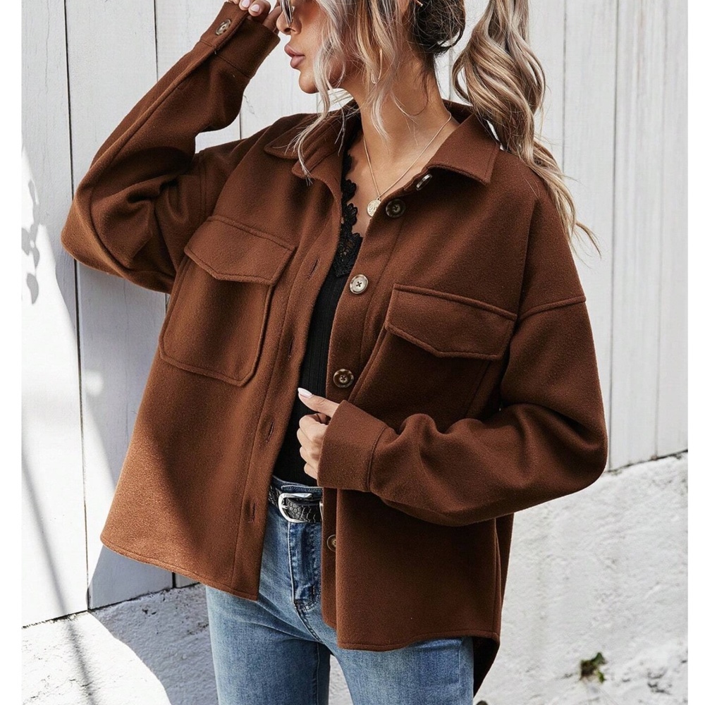 Cozy Boyfriend fit Button Down Oversized Jacket Shacket - Picture 10 of 11